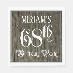 68th Birthday Party — Fancy Script, Faux Wood Look Napkin