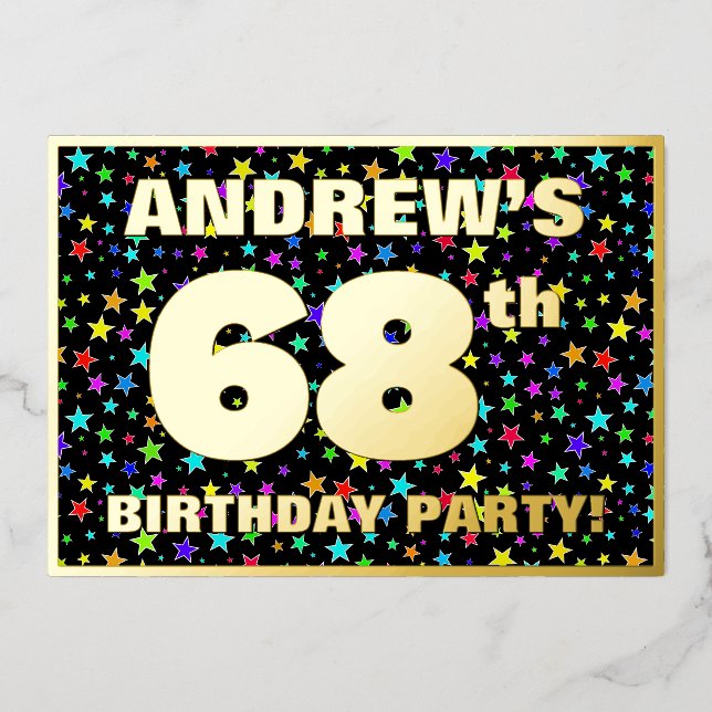 68th Birthday Party — Fun, Colourful Stars Pattern (Front)