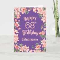 68th Birthday Purple Pink Peach Watercolor Floral