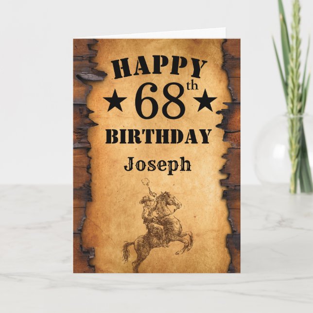 68th Birthday Rustic Country Western Cowboy Horse Card (Front)