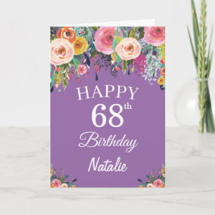 68th Birthday Watercolor Floral Flowers Purple Card