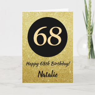 68th Happy Birthday Black and Gold Glitter Card