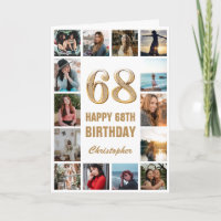 68th Happy Birthday Gold and White Photo Collage