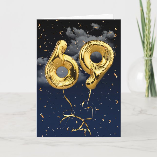 69e Anniversaire Gold Mylar Balloon et carte Confe (Devant)