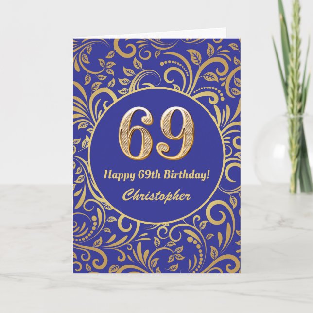 69e anniversaire Marine bleu et or modèle floral (Devant)
