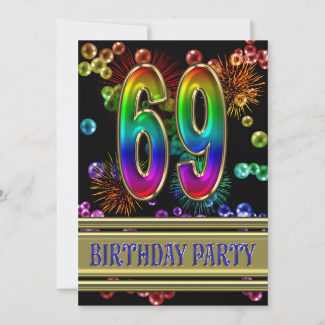 69e fête d'anniversaire Invitation avec bulles (Devant)