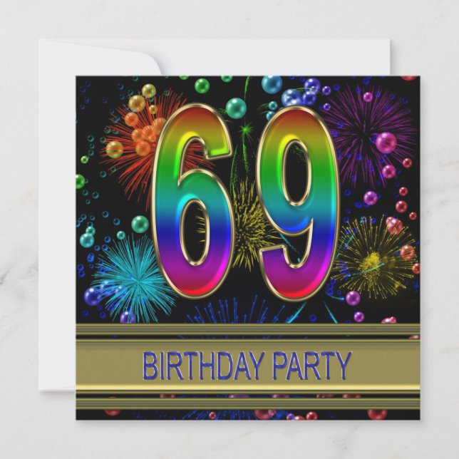 69e fête d'anniversaire Invitation avec bulles (Devant)