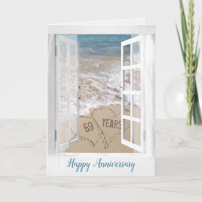 69th Anniversary Beach Hearts Card (Front)