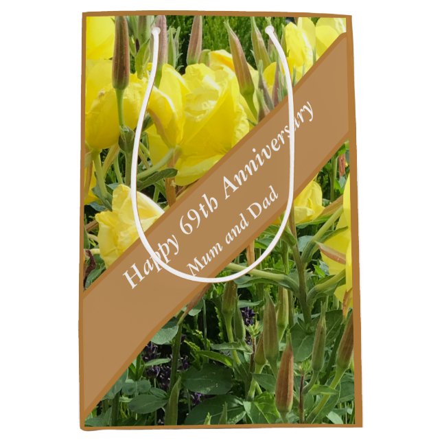 69th Anniversary Editable Evening Primrose Medium Gift Bag (Front)