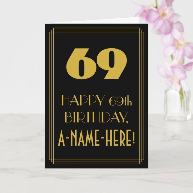 69th Birthday ~ Art Deco Inspired Look "69" & Name Card (Orchid)