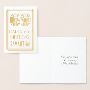 69th Birthday - Art Deco Inspired Look "69" & Name Foil Card