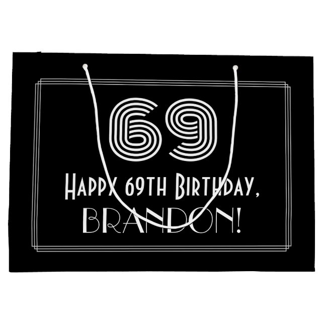 69th Birthday — Art Deco Inspired Look "69" & Name Large Gift Bag (Back)