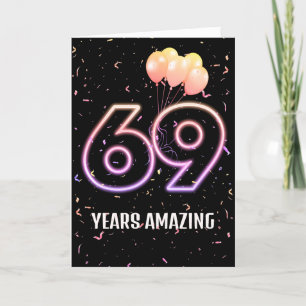 69th Birthday Balloons and Confetti Card