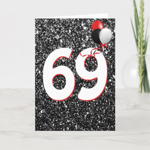 69th Birthday Balloons on Black Glitter  Card