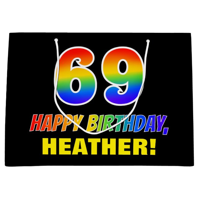 69th Birthday: Bold, Fun, Simple, Rainbow 69 Large Gift Bag (Front)