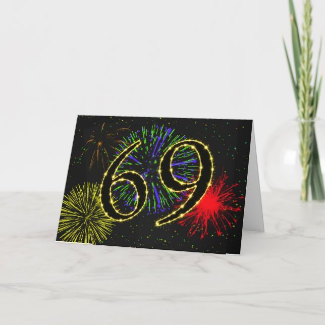 69th Birthday card with fireworks (Front)