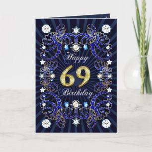 69th birthday card with masses of jewels