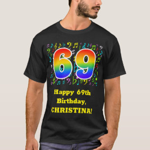 69th Birthday: Colorful Music Symbols, Rainbow 69 T-Shirt