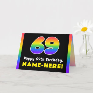 69th Birthday: Colourful Rainbow # 69, Custom Name Card