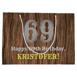 69th Birthday: Country Western Inspired Look, Name Large Gift Bag