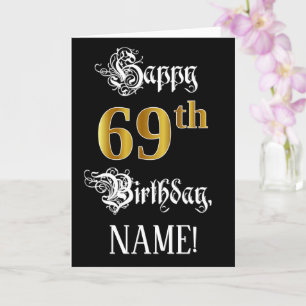 69th Birthday — Fancy Script; Faux Gold Look; Name Card