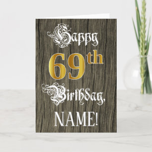 69th Birthday: Faux Gold Look + Faux Wood Pattern Card