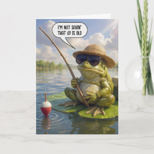 69th Birthday Frog Fishing on Lily Pad Card