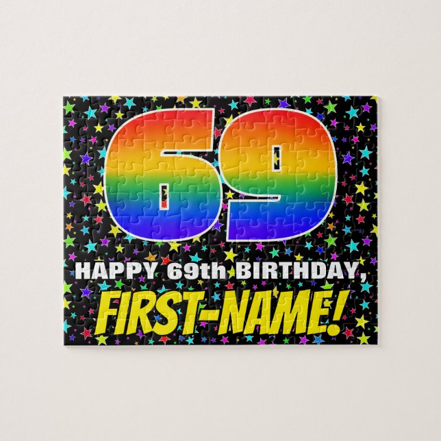 69th Birthday — Fun, Colorful Star Field Pattern Jigsaw Puzzle (Horizontal)