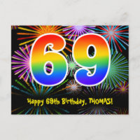 69th Birthday – Fun Fireworks Pattern + Rainbow 69