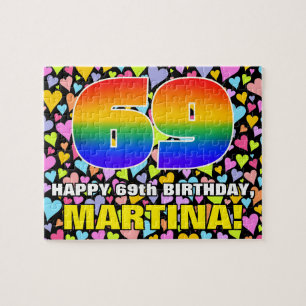 69th Birthday — Fun, Loving Heart Shapes + “69” Jigsaw Puzzle