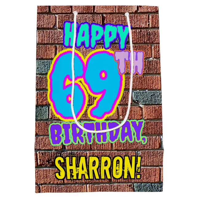 69th Birthday: Fun, Urban Graffiti Inspired Look Medium Gift Bag (Back)