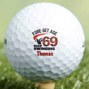 69th Birthday Gift - Red Plaid Cool Funny Custom Golf Balls