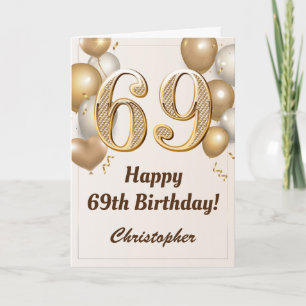 69th Birthday Gold Balloons and Confetti Birthday Card