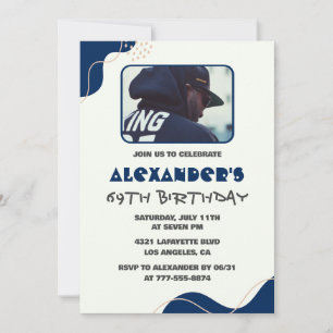 69th birthday invitations Men Navy Simple Photo