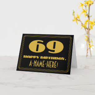 69th Birthday: Name + Art Deco Inspired Look "69" Card