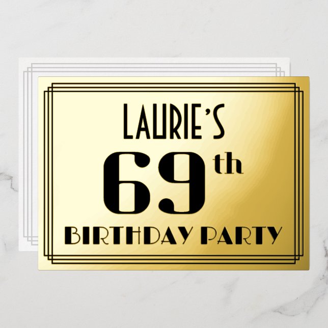 69th Birthday Party: Art Deco Look “69” and Name (Front/Back)