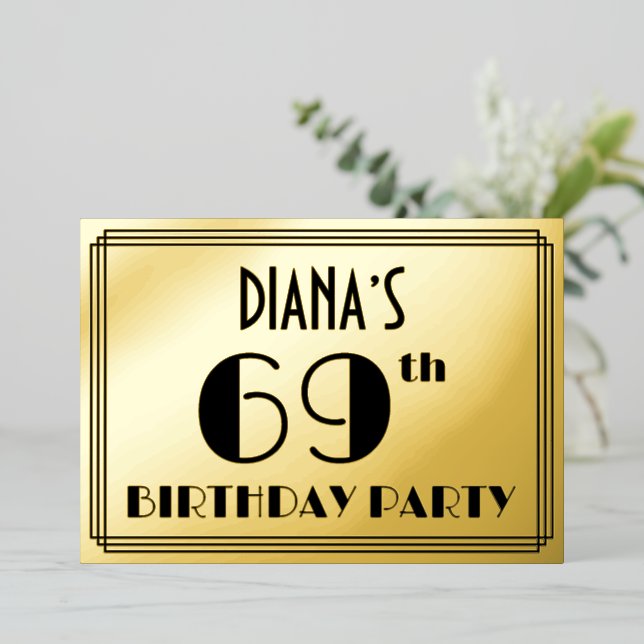 69th Birthday Party — Art Deco Look “69” + Name (Standing Front)