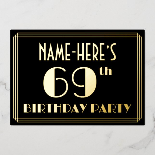 69th Birthday Party: Art Deco Look “69”, w/ Name (Front)