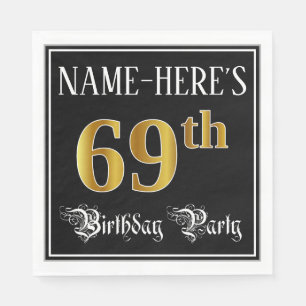 69th Birthday Party — Fancy Script, Faux Gold Look Napkin