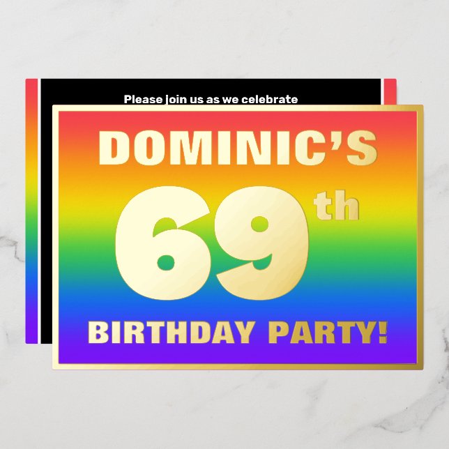 69th Birthday Party: Fun, Colorful Rainbow Pattern (Front/Back)