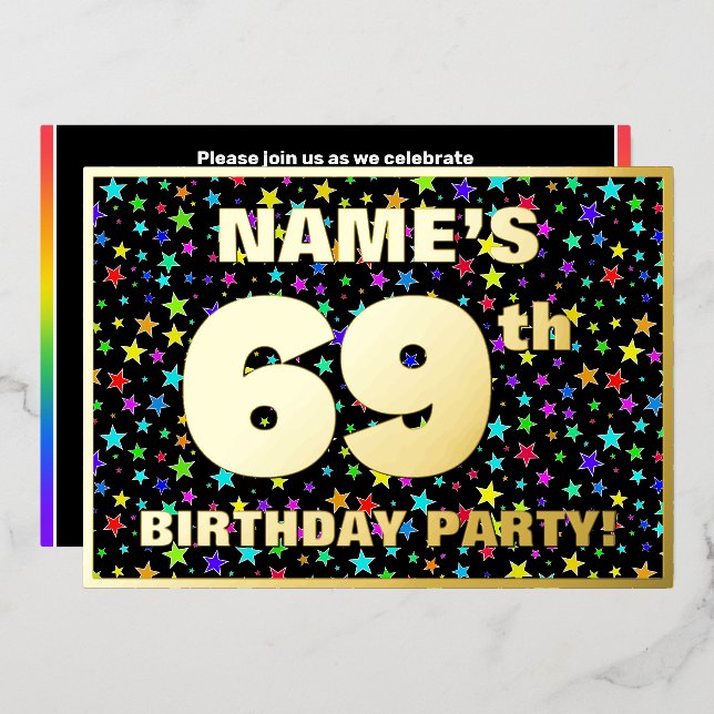 69th Birthday Party — Fun, Colourful Stars Pattern (Front/Back)
