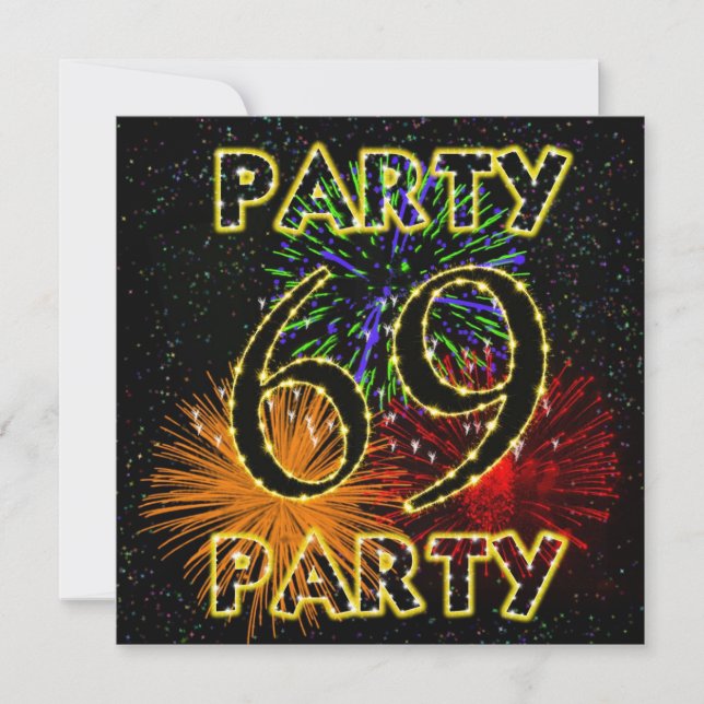 69th birthday party invitation with fireworks (Front)