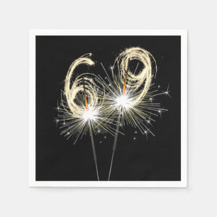 69th Birthday Party Sparklers on Black   Napkin