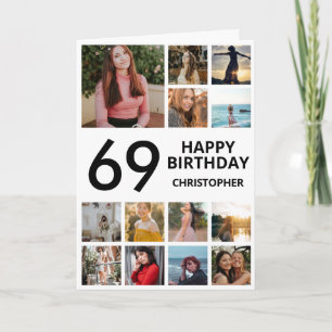 69th Birthday Photo Collage 13 Photos Black White Card