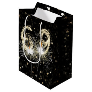69th Birthday Sparklers and Stars on Black Medium Gift Bag