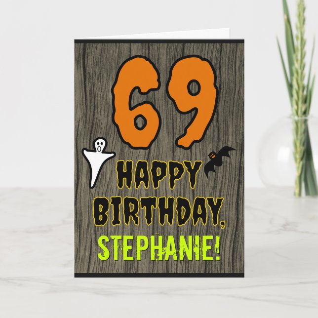 69th Birthday: Spooky Halloween Theme, Custom Name Card (Front)
