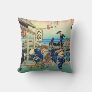 6. 戸塚宿, 広重 Totsuka-juku, Hiroshige, Ukiyo-e Throw Pillow