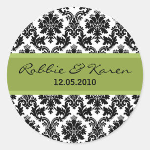 6 - 3" Black Damask & Green Favour Stickers