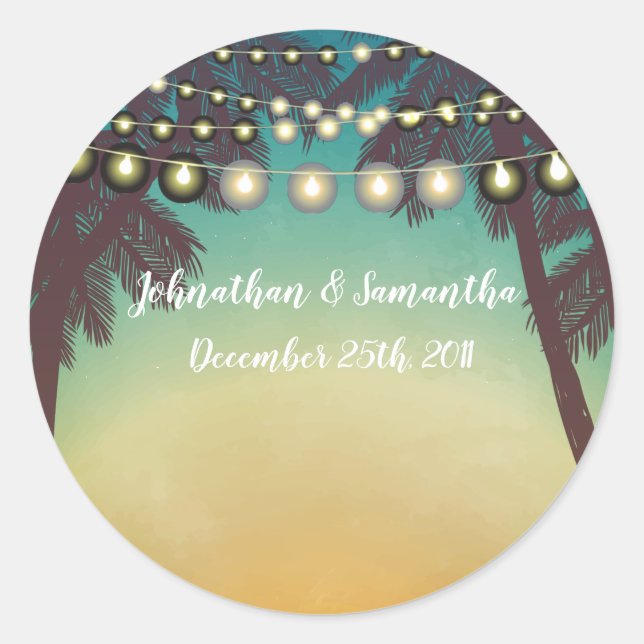 6 - 3" Favour Stickers Beach Sunset Pal Trees Ligh (Front)