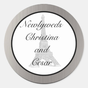 6 - 3" Favour Stickers Black Eiffel Tower